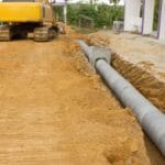 Concrete drainage tank on construction site